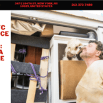 What Is Considered Long Distance Moving? 5 Man sharing a moment with a small dog while preparing for a long-distance move, surrounded by packed boxes and furniture in a moving truck, representing a stress-free moving experience in NYC.