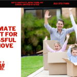 Renting vs. Buying Packing Supplies: Tips for Minimizing Packing Material Costs 6 A happy family with two adults and three children celebrates a successful local move, sitting in cardboard boxes outdoors. The image features the text "The Ultimate Checklist for a Successful Local Move" prominently displayed. Ideal for a moving company’s promotional content.