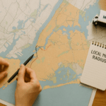 Are movers worth it in NYC? 3 Planner reviewing a map of New York City with highlighted local moving routes between boroughs to show how far a local move in NYC can be.