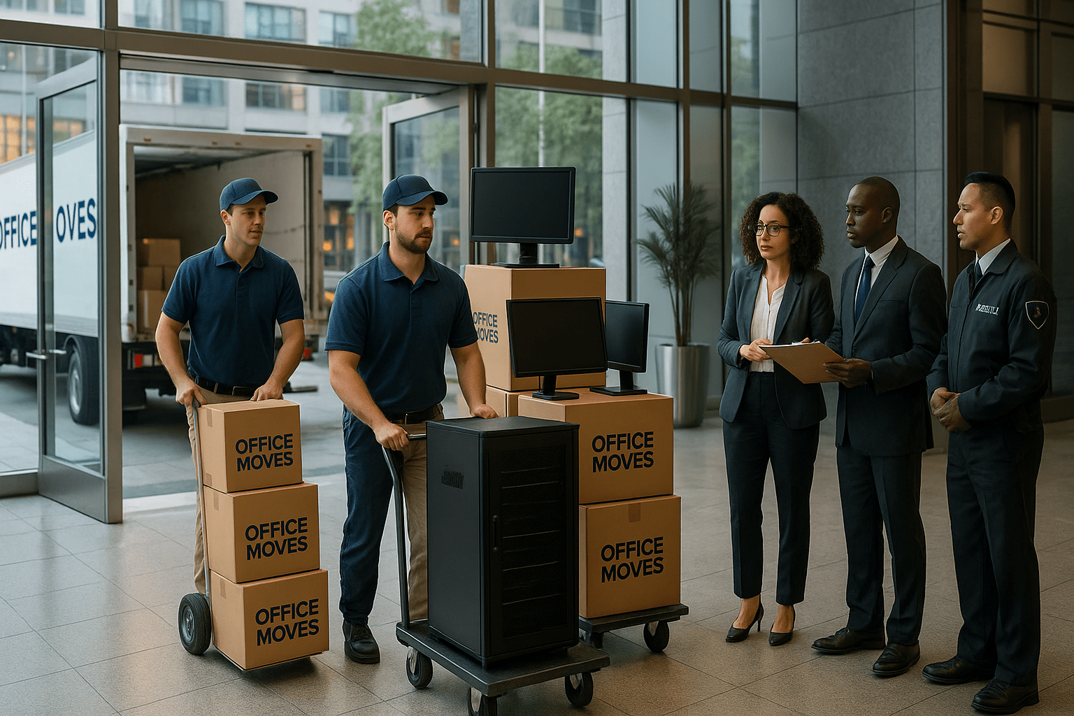 what-does-a-commercial-move-mean-nyc-hero-16×9 Professional NYC moving crew loading boxes into a truck on a narrow city street, illustrating the cost of hiring local movers in New York City.